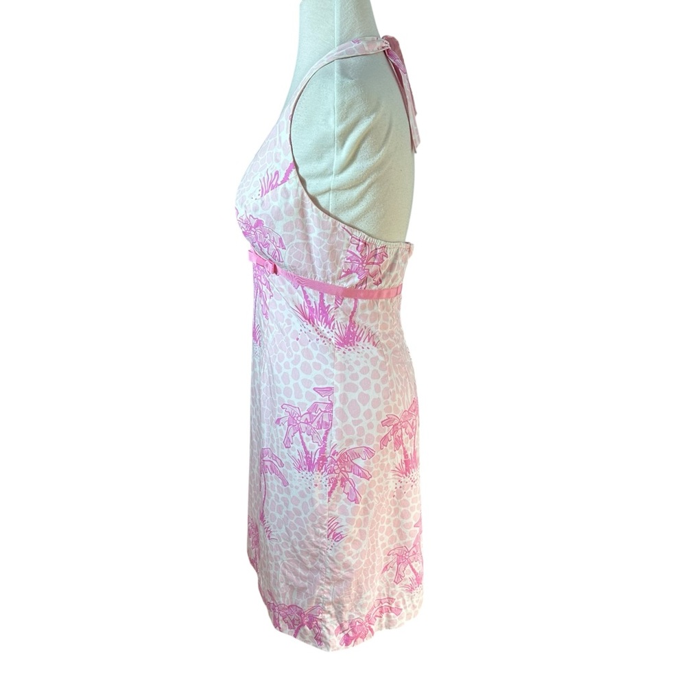 Lilly Pulitzer Vintage Y2K Pink Palm Tree Print With Bow Halter Mini Dress - Picture 3 of 10